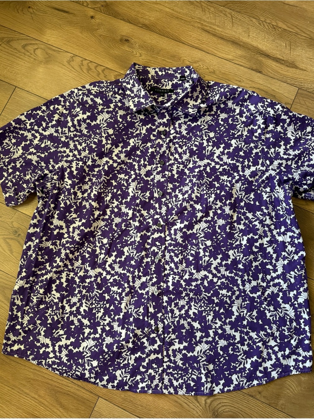 Short-Sleeve Purple Floral Button-Down Shirt
